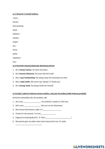 Personality. Adjectives