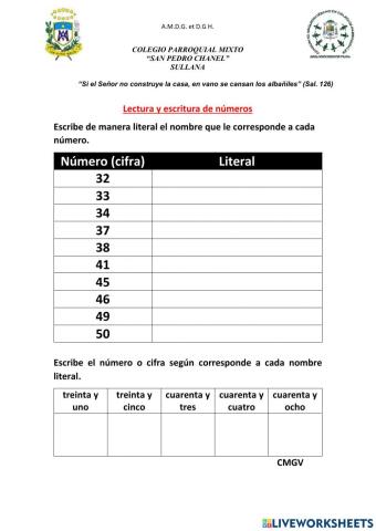 Lectura y escritura de números