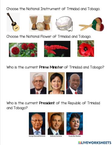 National Emblems prime minister and presidnet of trinidad and Tobago