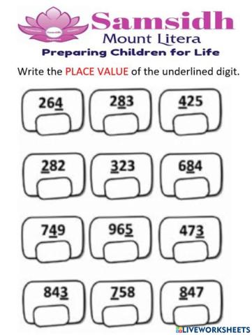 Place value worksheet