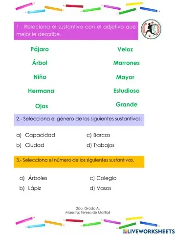 Sustantivo, Adjetivo, Género y Número