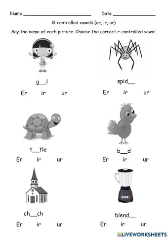 R-Controlled vowels - Er, ir, ur