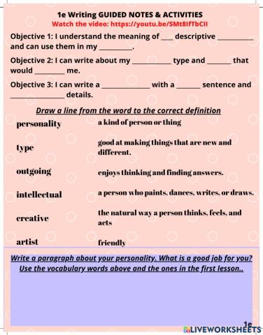 1e Writing about personality