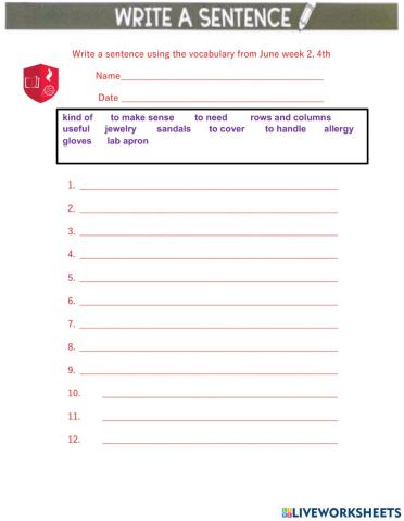 sentence spelling Jun week 2    4th