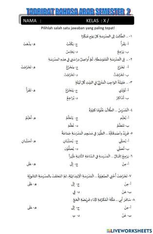 Tadribat 1 Bahasa Arab Semester Genap Kelas X MAN 1 BATANG HARI