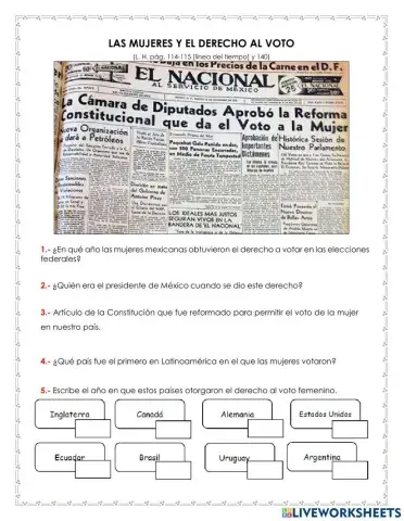 Las mujeres y el derecho al voto HISTORIA 5TO GRADO