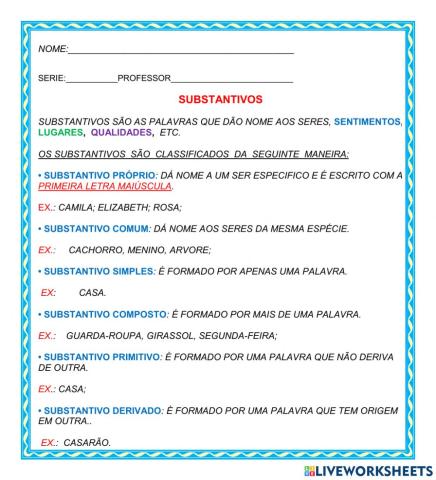 Atividade de Lingua Portuguesa