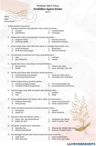 PAT Agama Kristen Kelas 5