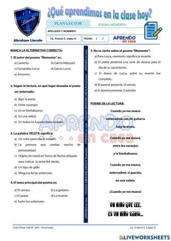 Prac. lectura - poema memento