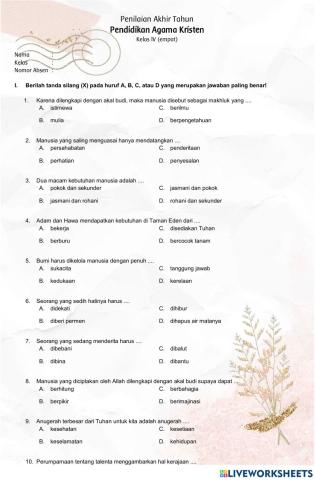 PAT Agama Kristen Kelas 4