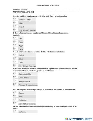 Examen Final de MS. Excel.