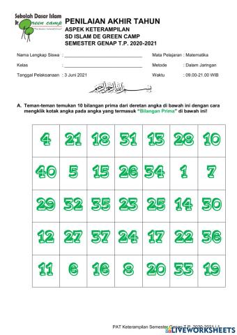 PAT Matematika Keterampilan