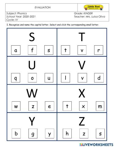 Upper - lowercase letters S to Z