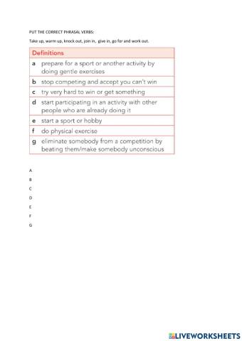 Phrasal verbs with sport vocabulary
