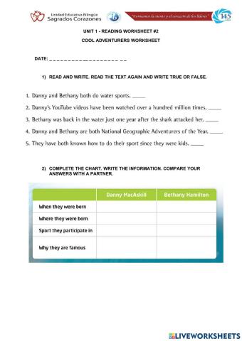 Cool Adventurers Worksheet
