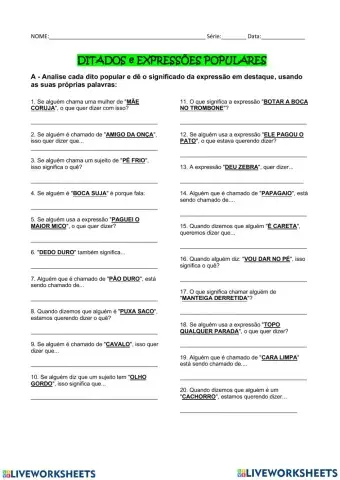 Ditados populares( Correção de folhinha baixada)