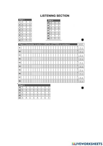 Listening answer sheet