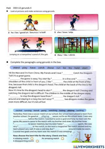 Gerund and adj ending with ing