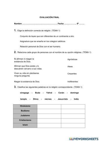 Evaluación Final 6º