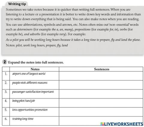 Expand notes to sentences