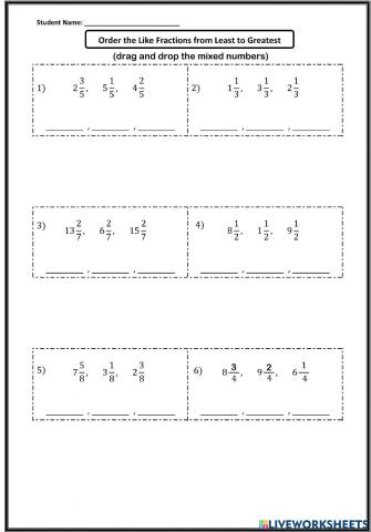 Arrange Mixed Numbers