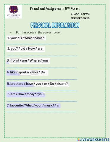 Practical Assignment - 5th Form Miss Carli & Miss Barby