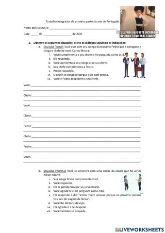 Trabalho prático integrador da primeira parte de português - Técnicos