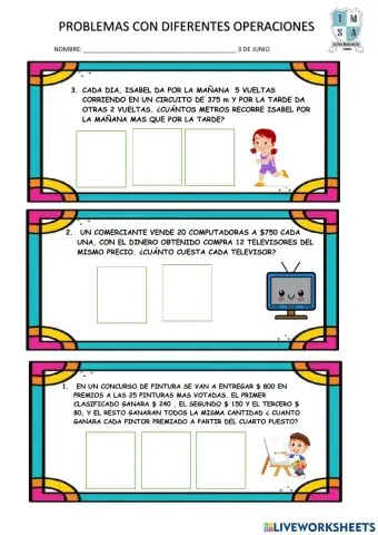 Problemas CON DIFERENTES OPERACIONES SEXTO