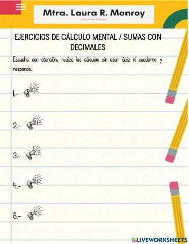 Cálculo mental - Suma de decimales