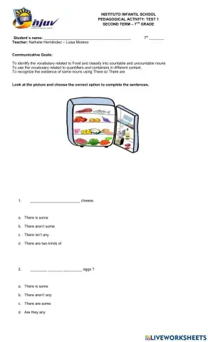 Test 1 . Second term 7º grade