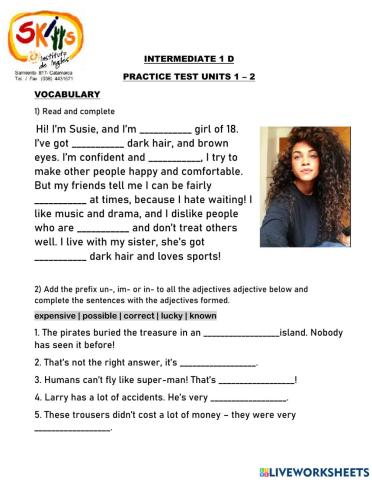 Intermediate 1 D: PRACTICE TEST 1