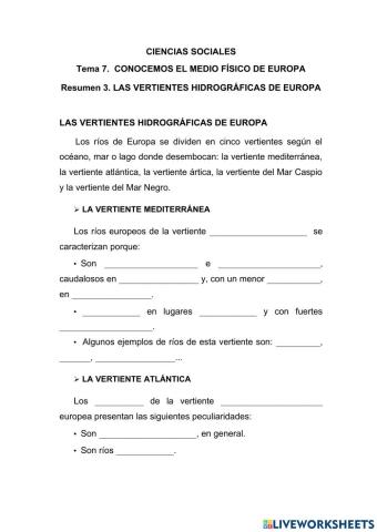 Las vertientes hidrógraficas de Europa