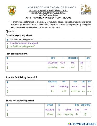 Present continuous tense practice