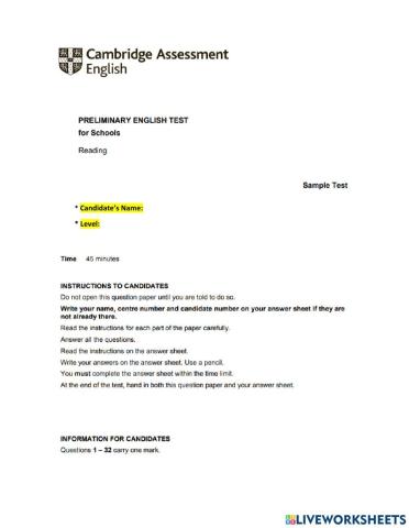 Mock b1 READING 1 - 4