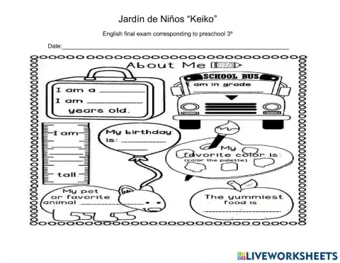 Preschool Final exam 3rd grade