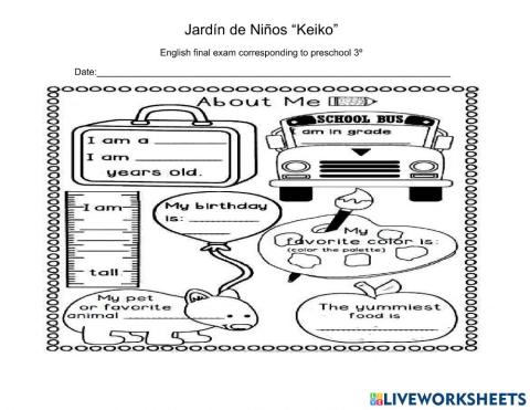 Preschool Final exam 3rd grade