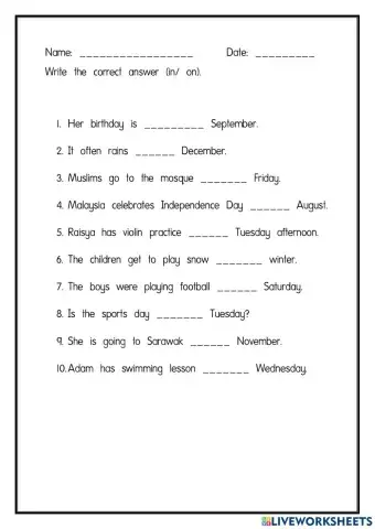 Prepositions of time