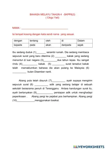 Karangan pendek-kata sendi nama