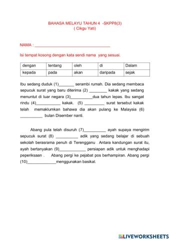 Karangan pendek-kata sendi nama