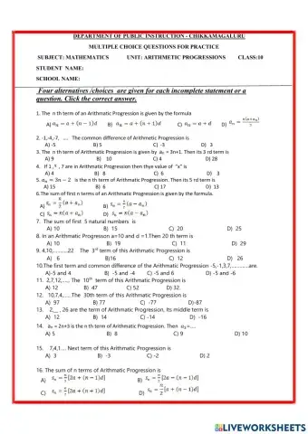 Arithmetic progressions- mcq