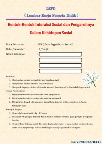LKPD Bentuk-bentuk Interaksi sosial