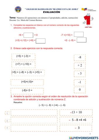 Adición y Sustracción con enteros