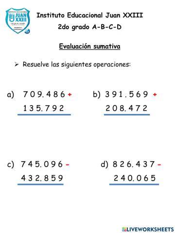 Adiciones y sustracciones hasta la centena de mil