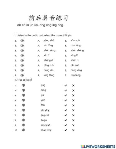 Pinyin nasal finals practice