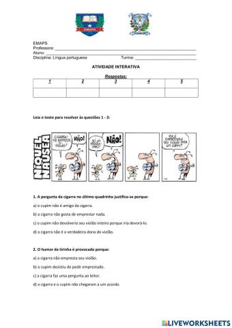 Interpretação e compreensão - Tirinha