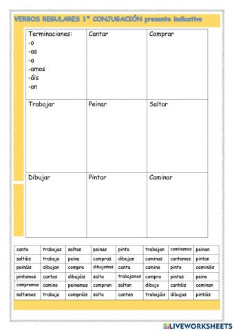 Verbos 1º conjugación presente