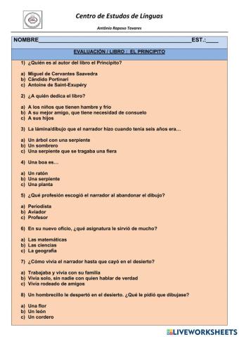 Evaluación del libro -El Principito