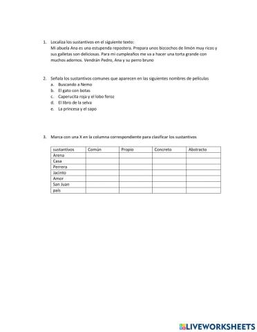 Sustantivos y sus clases