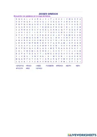 Sopa de letras dioses griegos