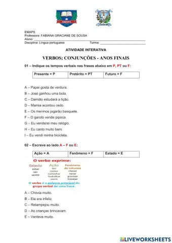 Verbos e conjunções